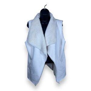 LE LUXE BEIGE VEST FAUX SUEDE FAUX FUR NEUTRAL OPEN FRONT
